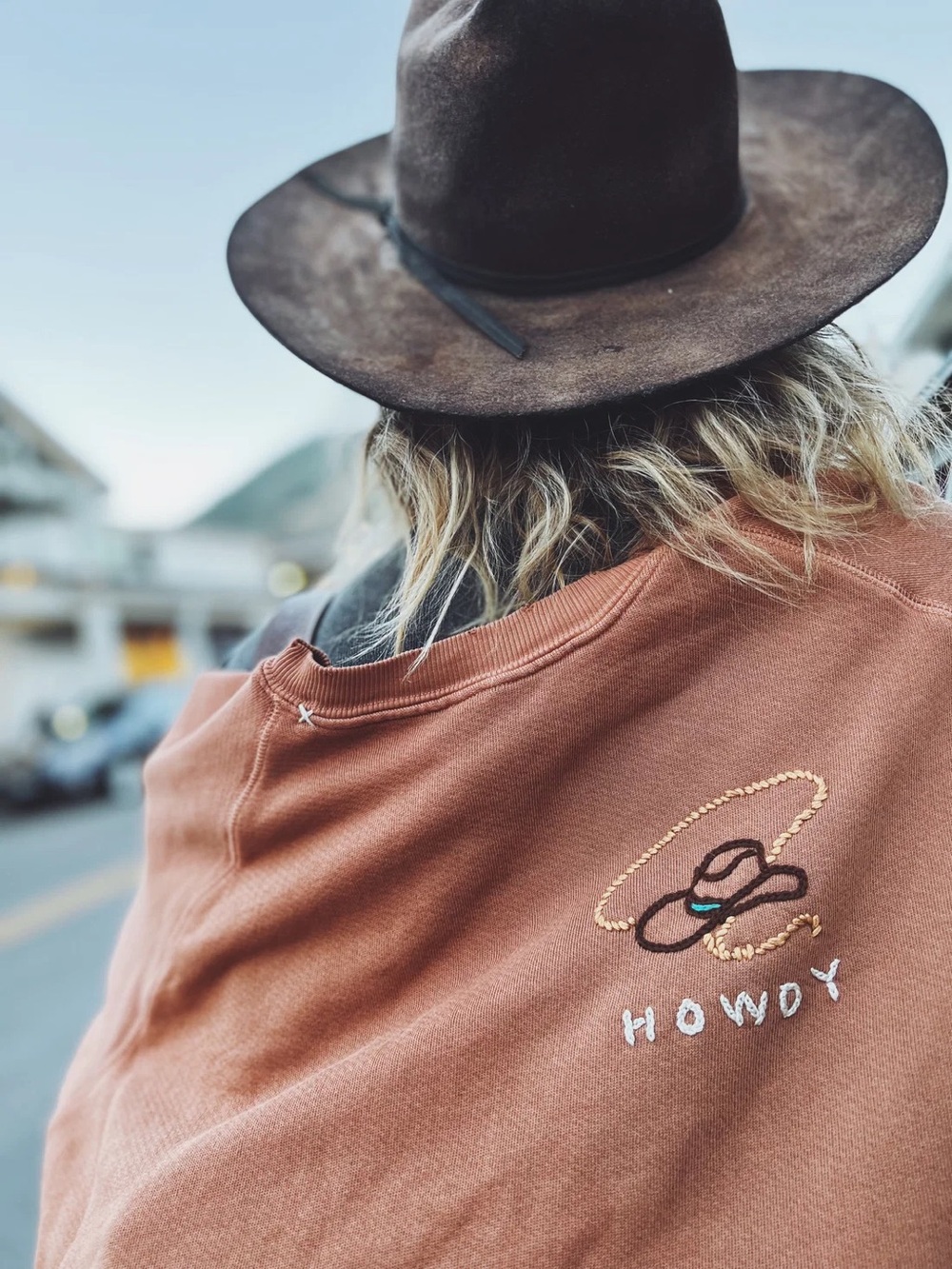 I Stole My Boyfriend’s Shirt Embroidered Crewneck Sweatshirt in Rust ISMBS